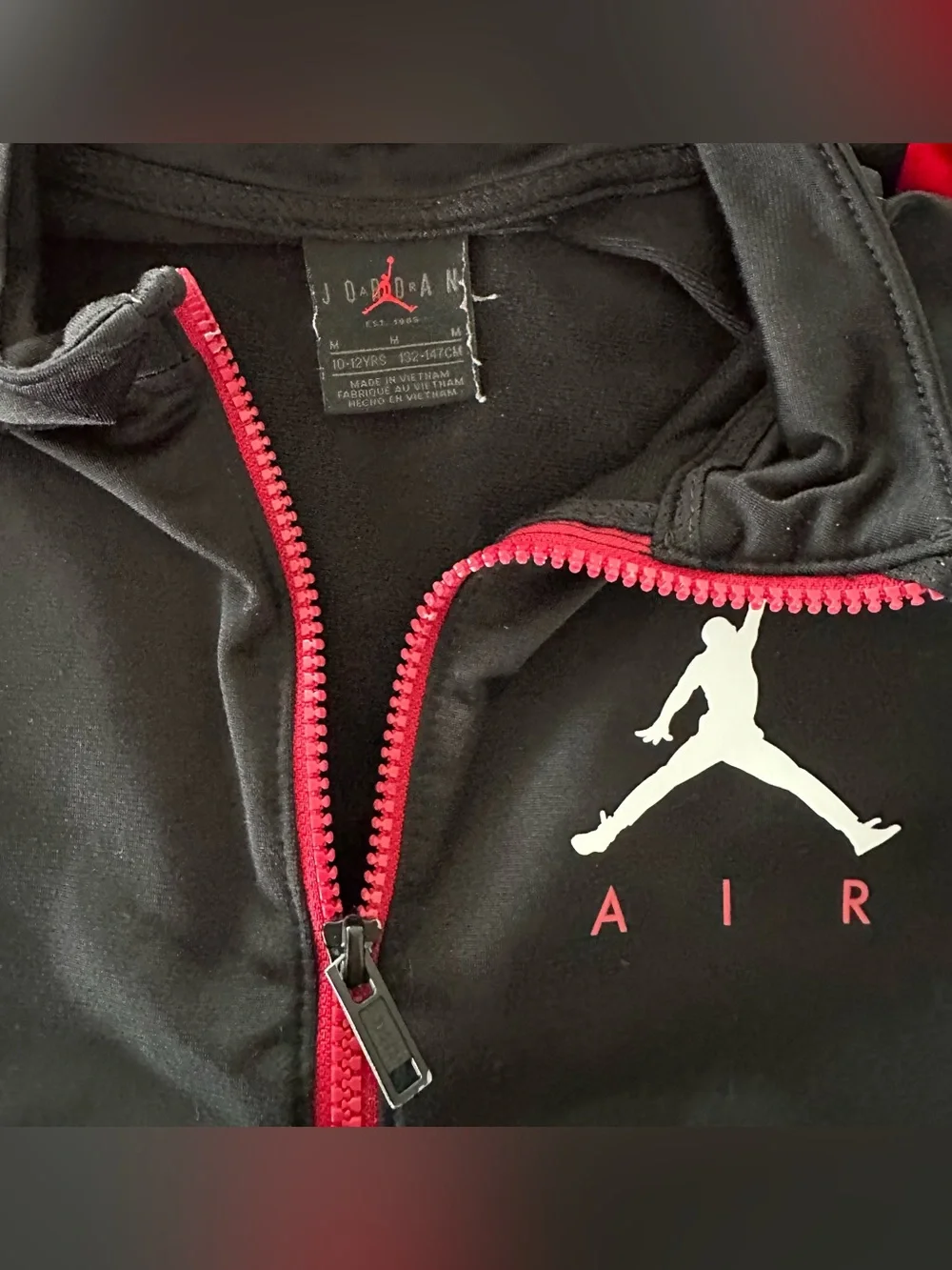 Boys' Air Jordan Tricot Track Jacket full-zip closure black and red Medium 10/12